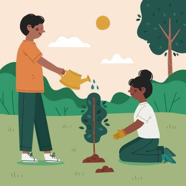 hand-drawn-flat-design-tree-planting-illustration