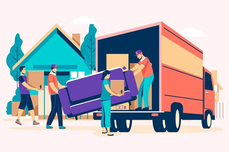 Movers placing furniture in a truck