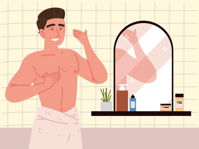 Man's morning routine infront of a mirror